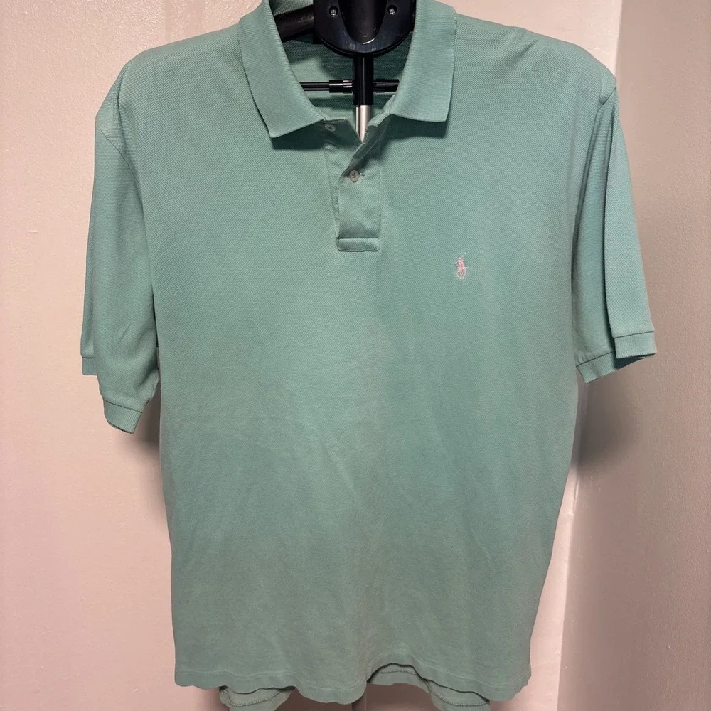 Polo Ralph Lauren Polo Shirt Mens L Mint Green White Pony Logo Cotton Preppy